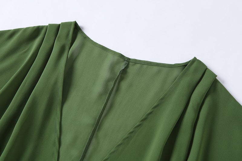 olrain Women's Floral Print Sheer Chiffon 3/4 Bat Sleeve Casual Loose Kimono Cardigan Capes (X-Large, Deep Green) - Image 3